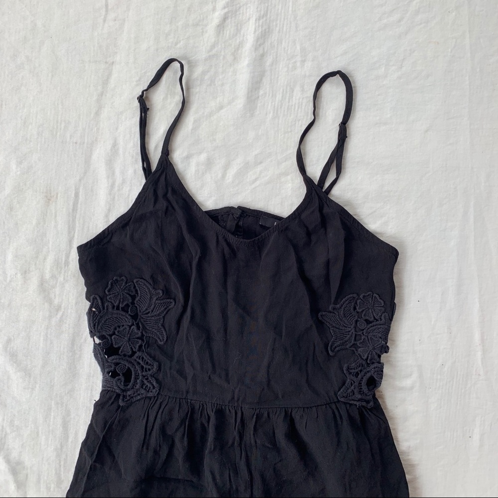 Black Romper with Black Floral Detailing